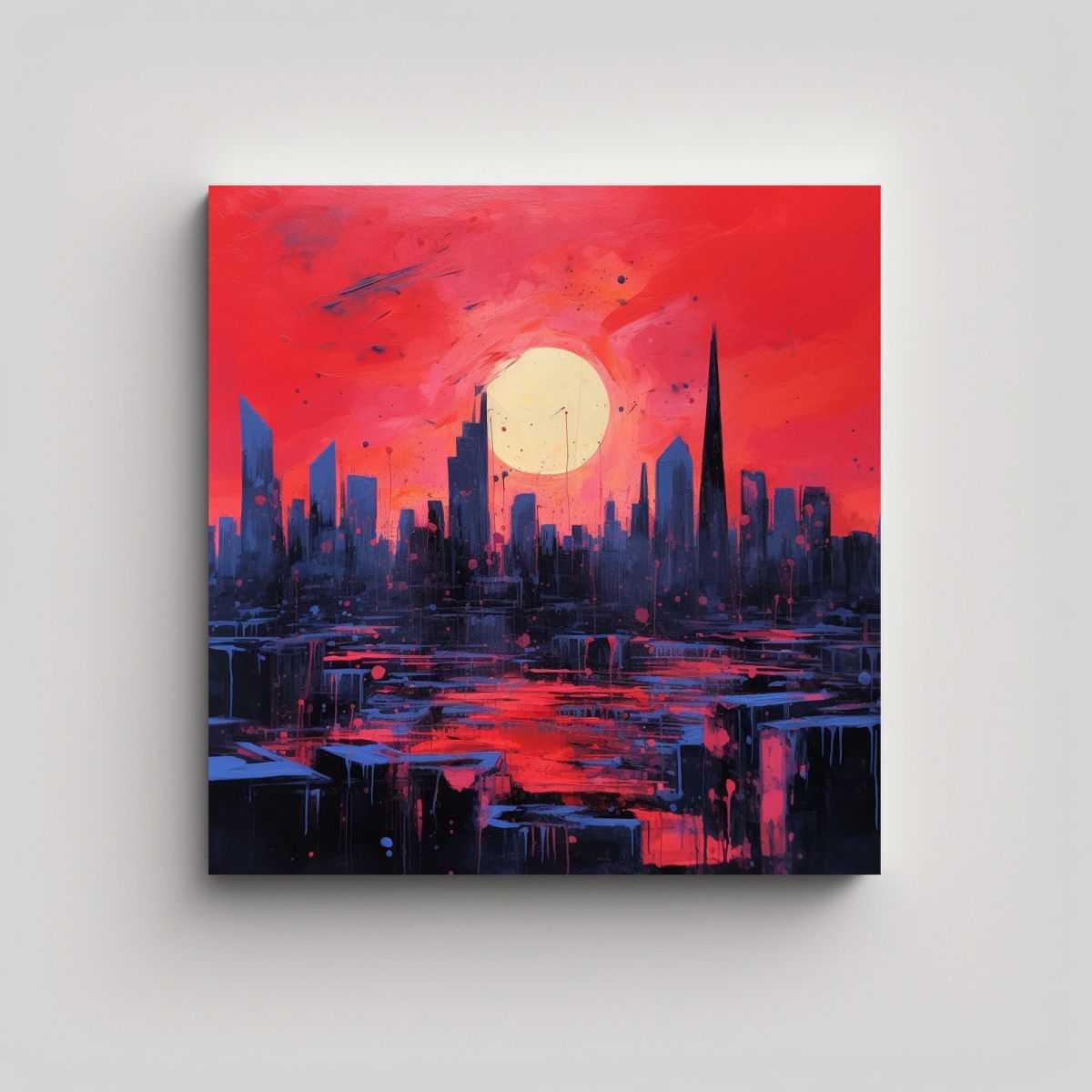 GENERICO - Cuadro Urbano Rectangular Con Vista De Ciudad En 100x100 Cm