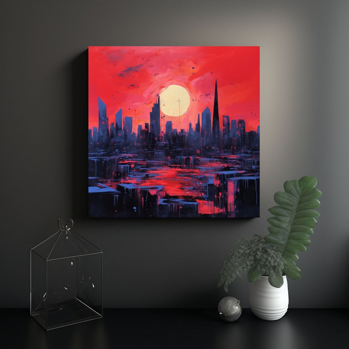 GENERICO - Cuadro Urbano Rectangular Con Vista De Ciudad En 100x100 Cm