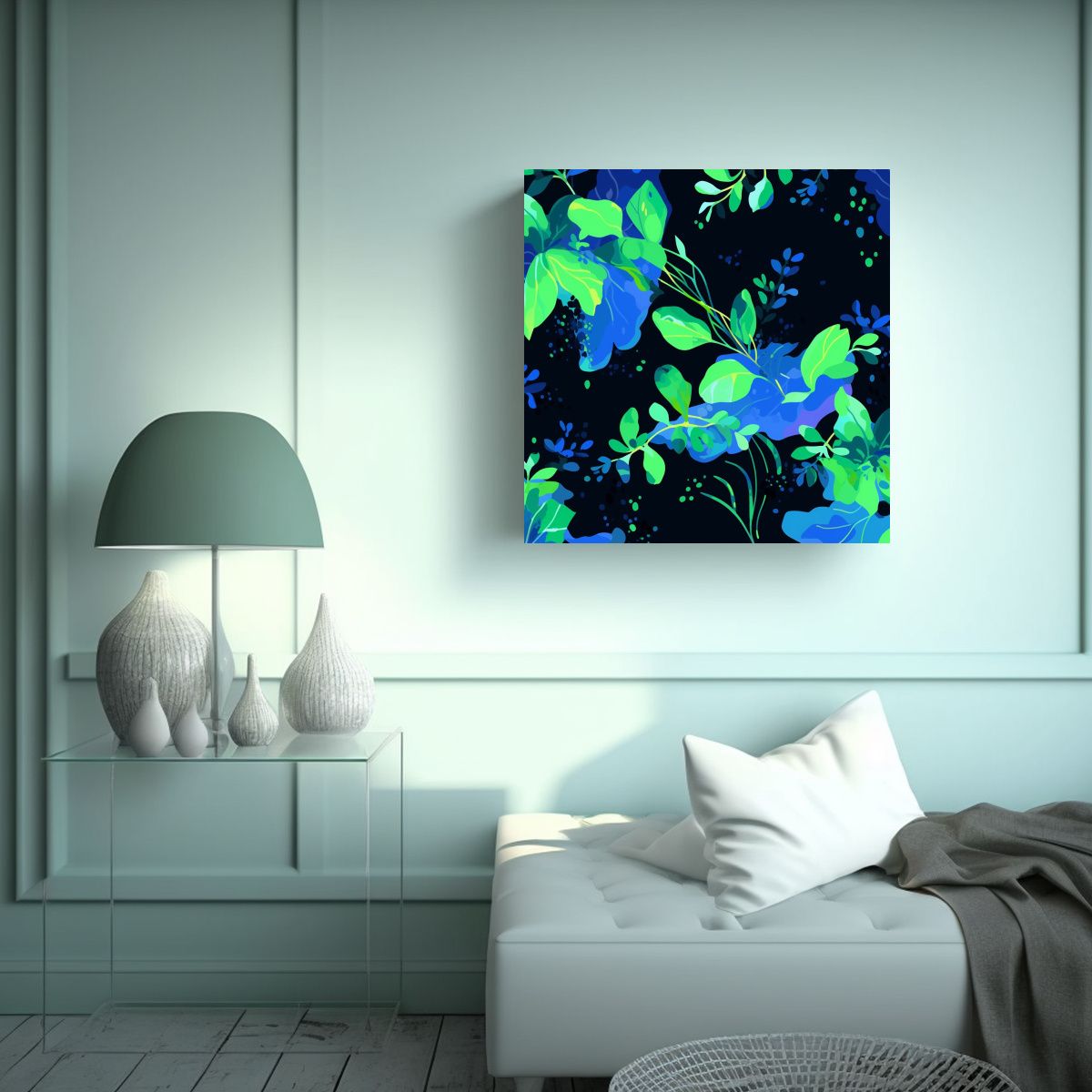 GENERICO - Pintura Mural Vintage En Tonos Verde Y Azul Con 100x100 Cm