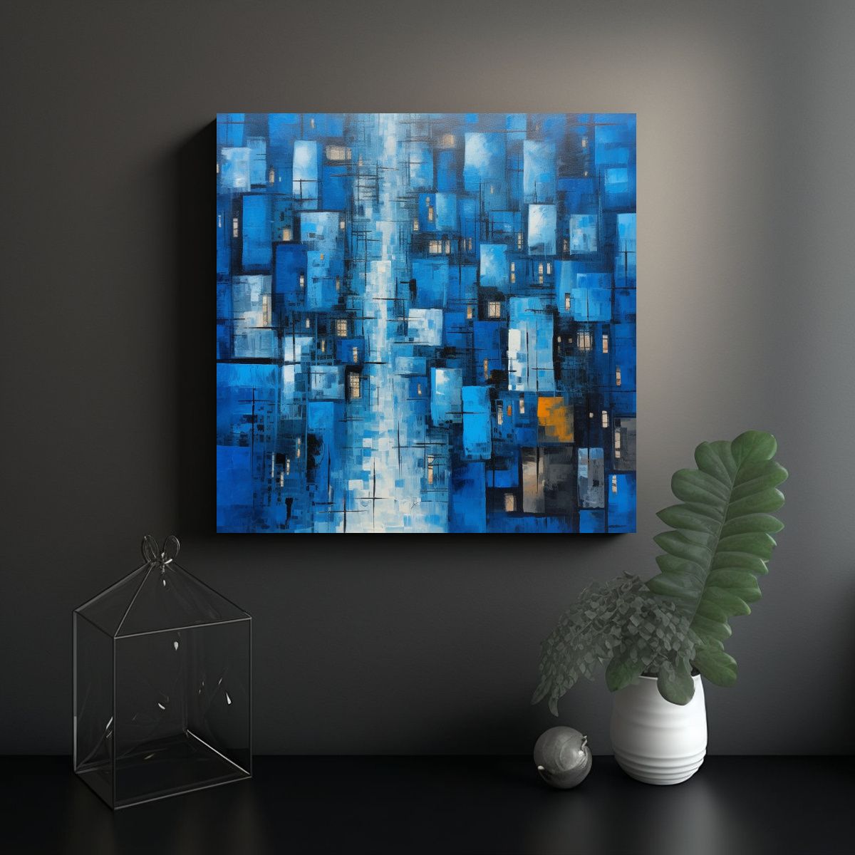GENERICO - Pintura De Pared Full Color Ciudad Azul En Lienzo 100x100 Cm