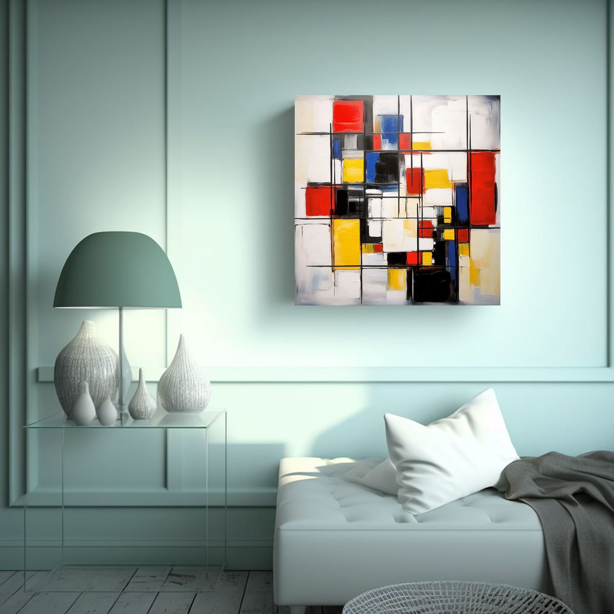 GENERICO - Pintura Abstracta Estilo Piet Mondrian Para 100x100 Cm