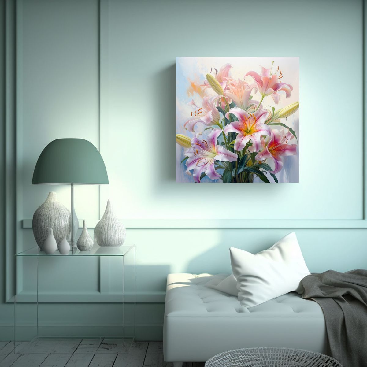 GENERICO - Arte De Pared Minimalista Lirios Pastel En Fondo 100x100 Cm