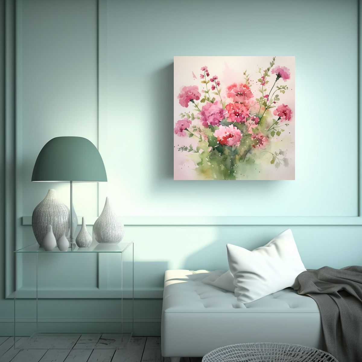 GENERICO - Lienzo Moderno De Cocina Acuarela De Flores 100x100 Cm