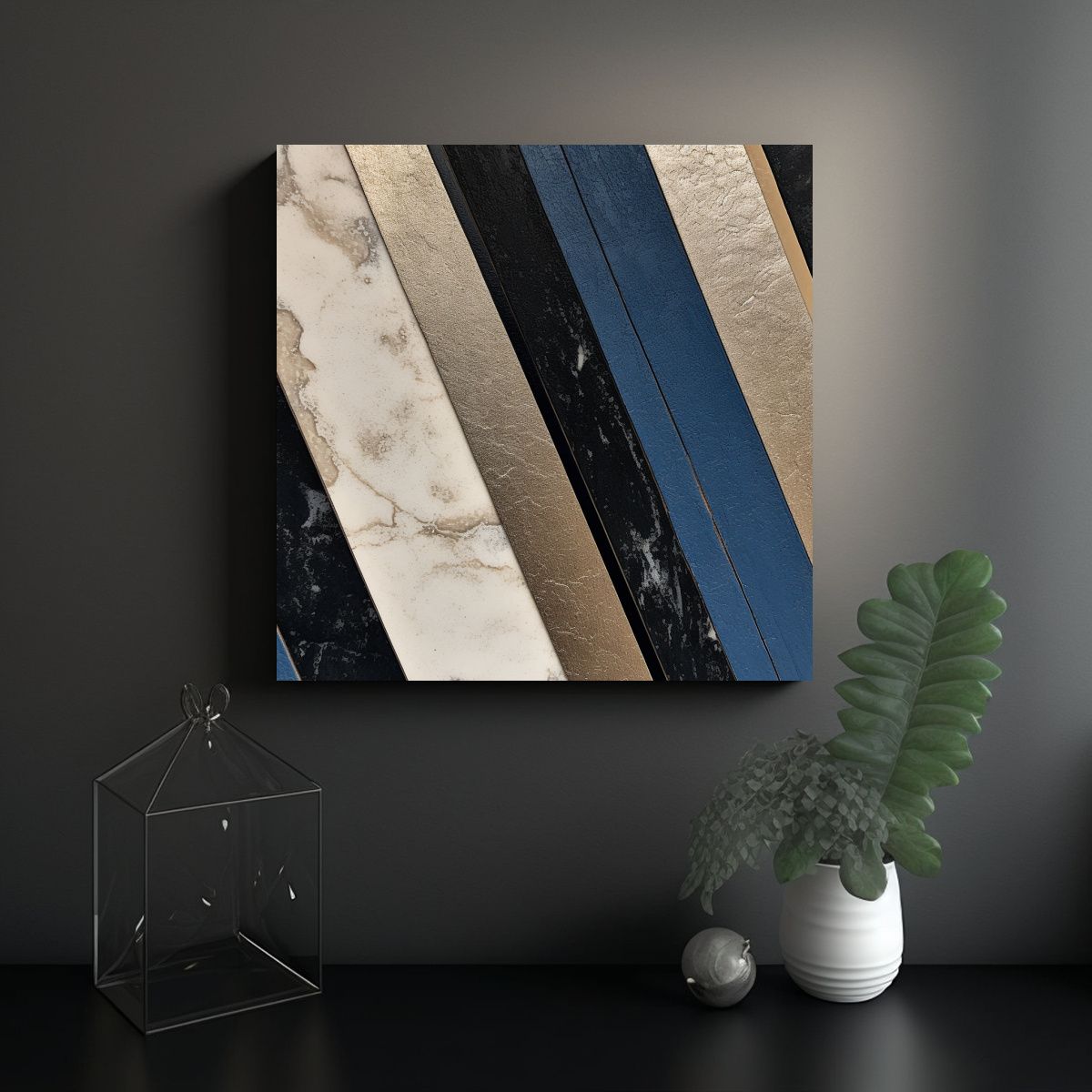 GENERICO - Lienzo Inspiración Azul Y Negro Con Franja Negra 100x100 Cm