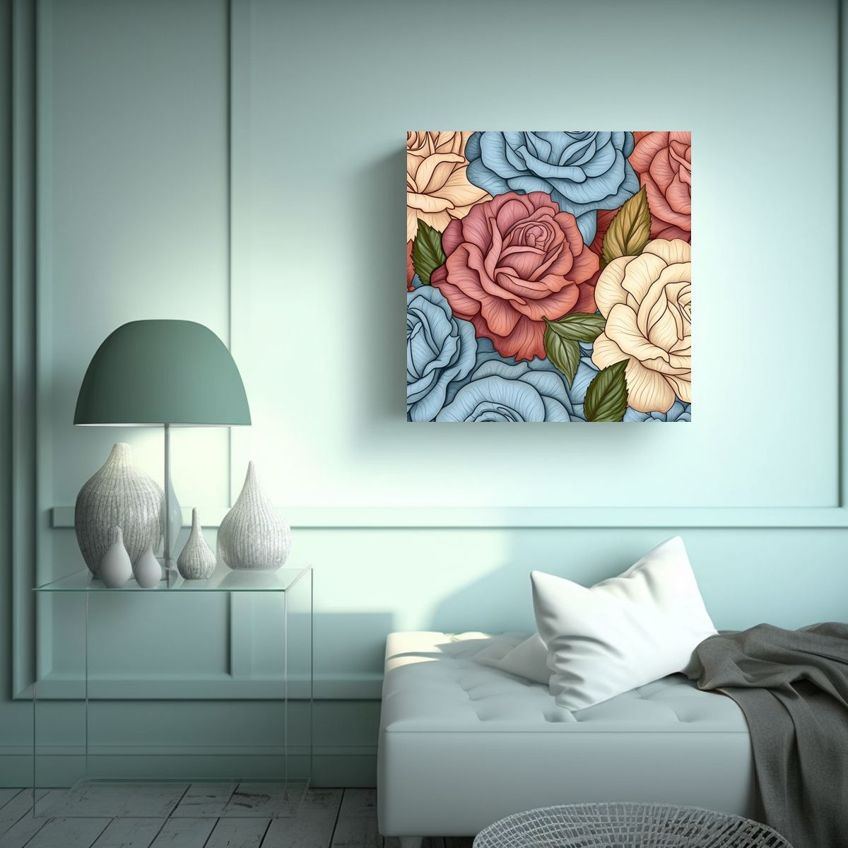 GENERICO - Lienzo Moderno De Rosas Detalladas En Arte Lineal 100x100 Cm