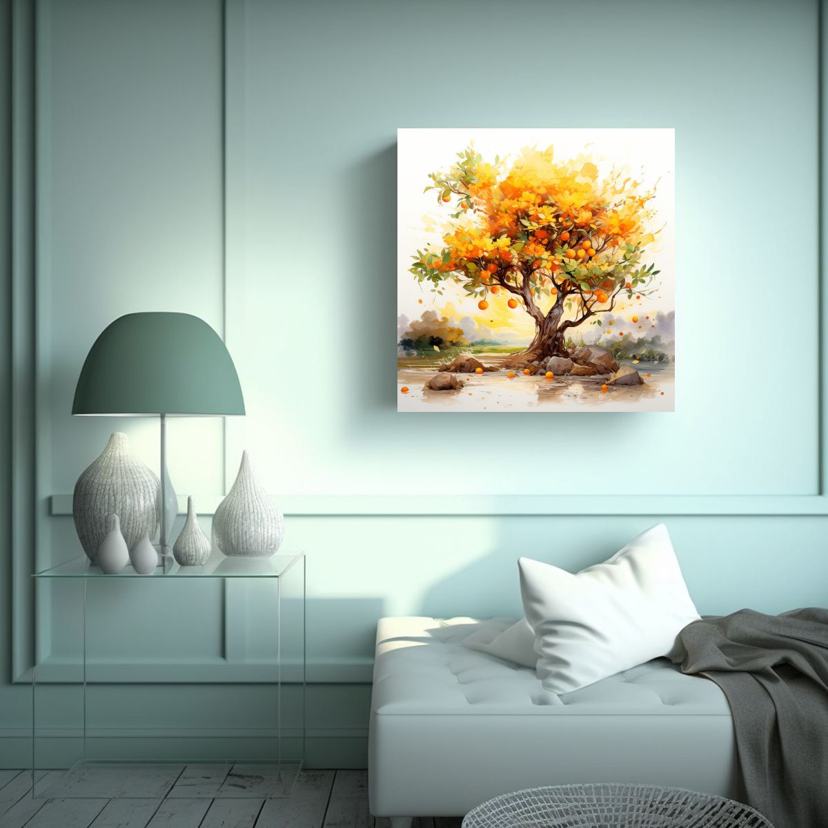 GENERICO - Pintura Abstracta De Colores Naranja Y Dorado De 100x100 Cm