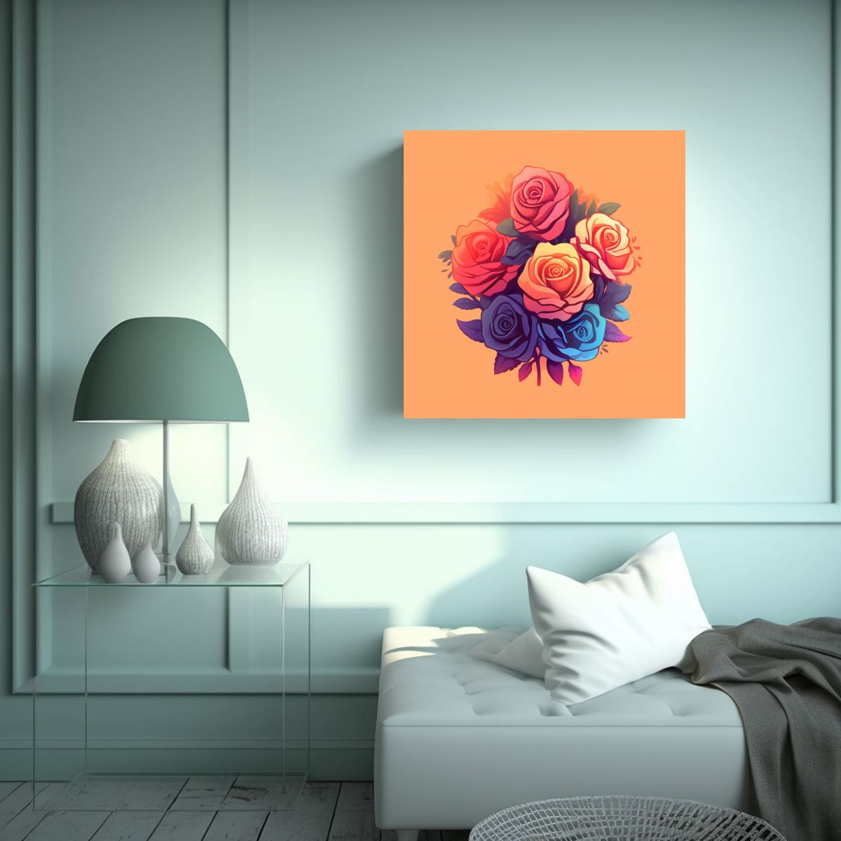 GENERICO - Silueta De Rosas En Lienzo Diseño Artístico 100x100 Cm