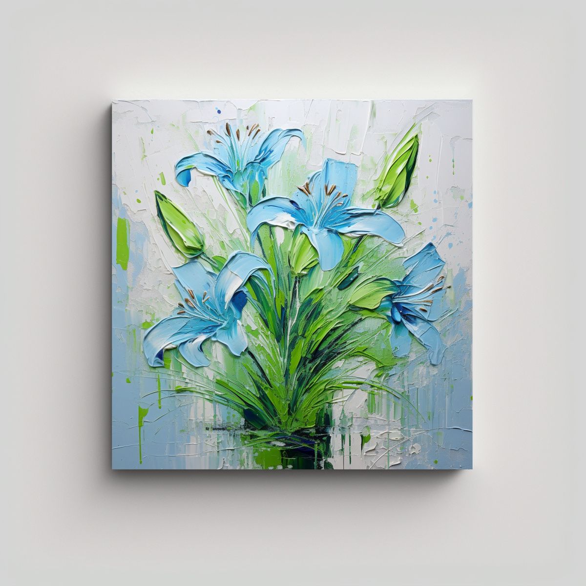 GENERICO - Pintura De Flores En Lienzo En Tonos Verdes Y 100x100 Cm