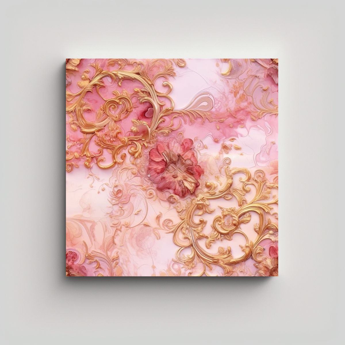 GENERICO - Cuadro Calidos Exclusivo Pintura Rosa Y Dorada 100x100 Cm