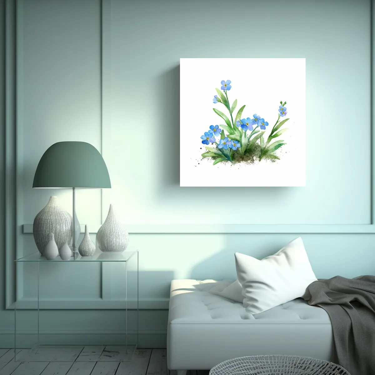 GENERICO - Lienzo Vintage Con Acuarela De Forget-Me-Not En 100x100 Cm