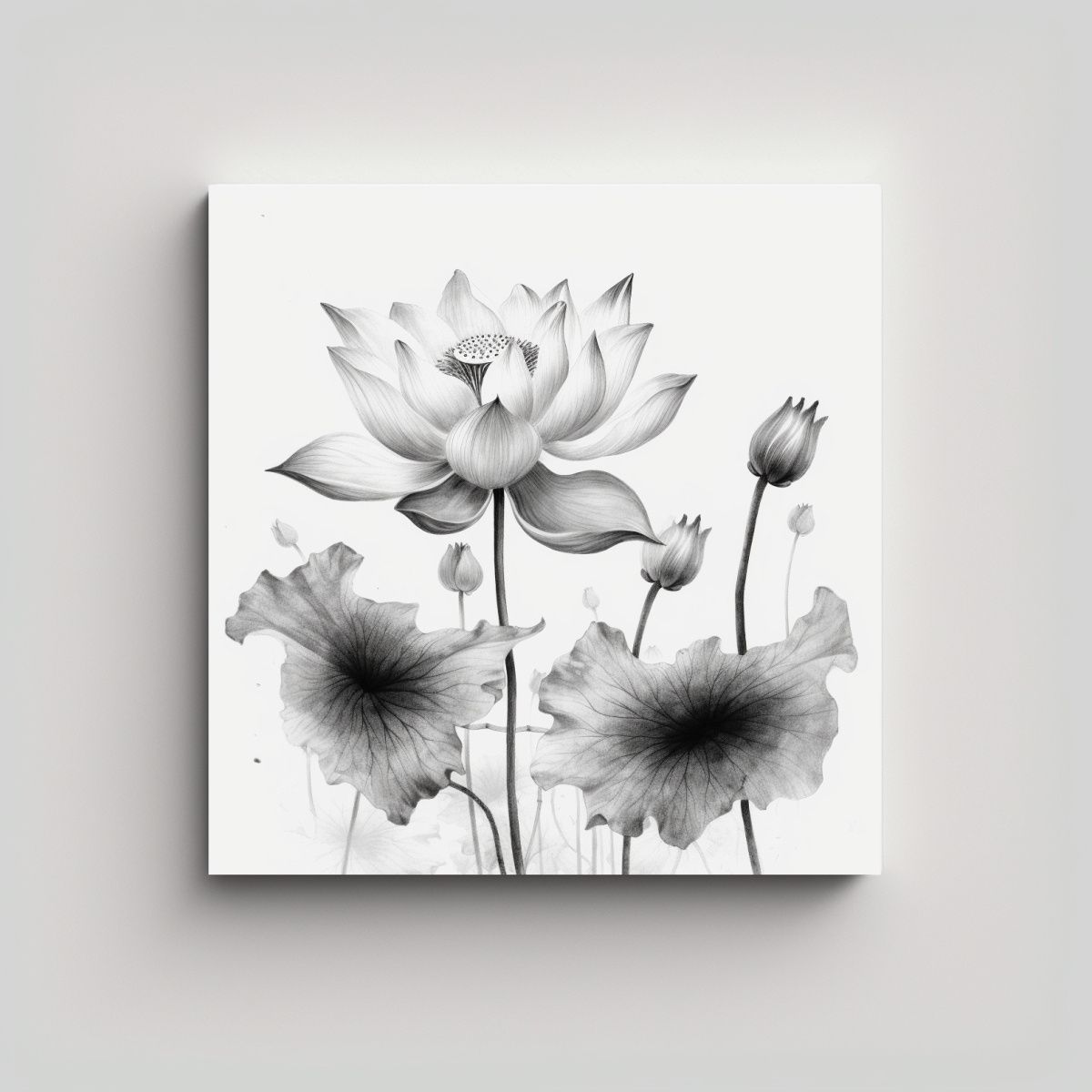 GENERICO - Cuadros Decorativos De Loto En Tinta China Alta 100x100 Cm