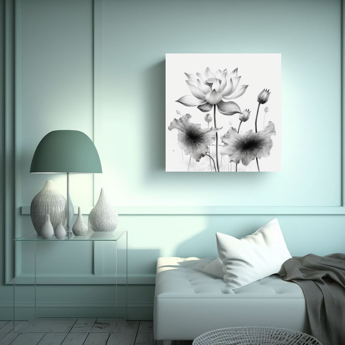 GENERICO - Cuadros Decorativos De Loto En Tinta China Alta 100x100 Cm