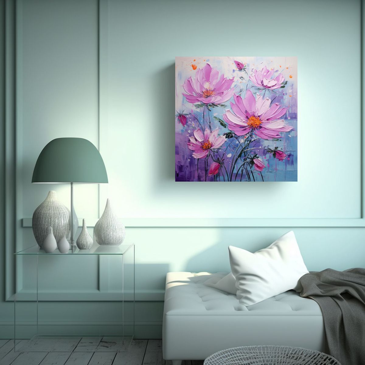 GENERICO - Pintura De Flores En Lienzo Con Detalles En 100x100 Cm