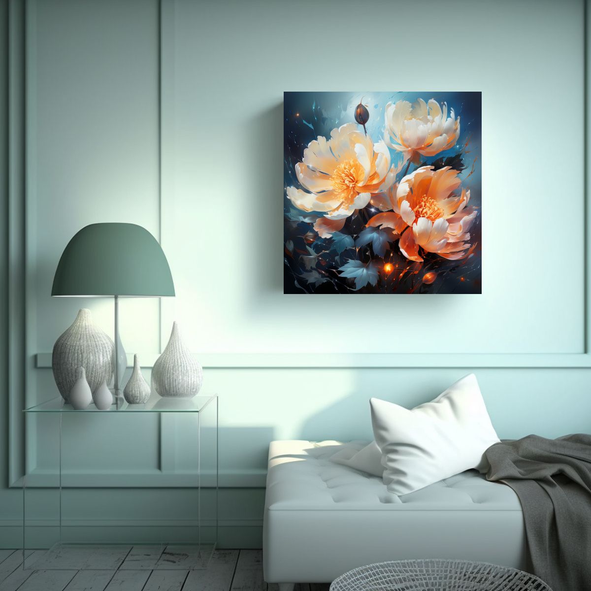 GENERICO - Pintura Abstracta Moderna De Peonías En Colores 100x100 Cm