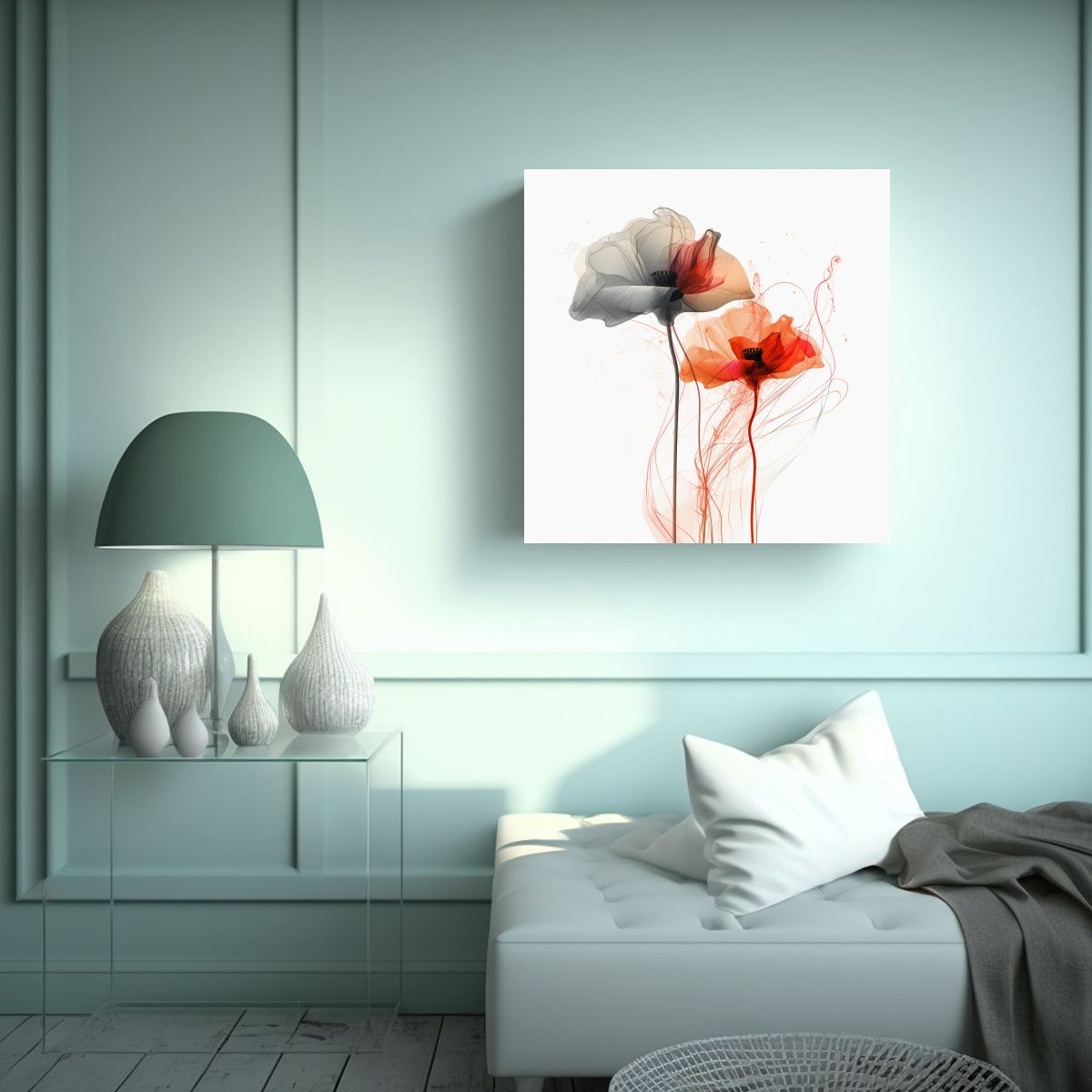 GENERICO - Lienzo Moderno De Flores De Amapola En 100x100 Cm