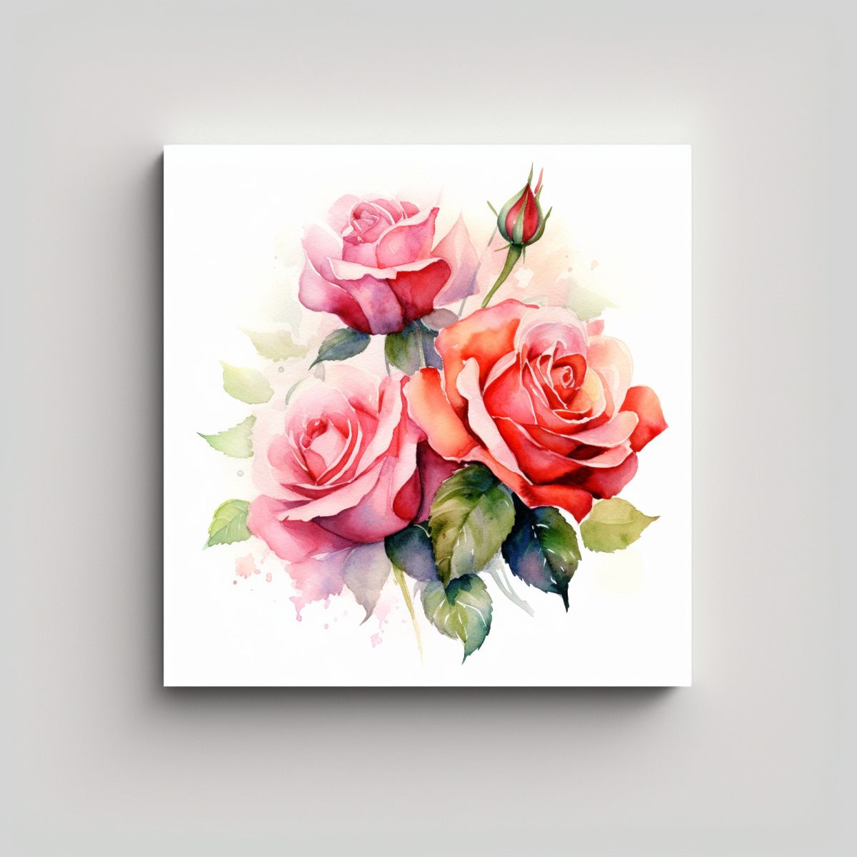 GENERICO - Cuadro Decorativo De Rosas Acuarela En Lienzo 100x100 Cm