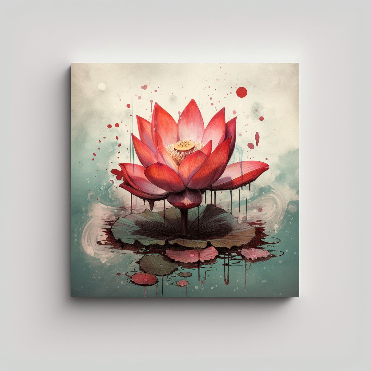 GENERICO - Pintura Estilo Tinta Lotus Cuadro Abstracción 100x100 Cm