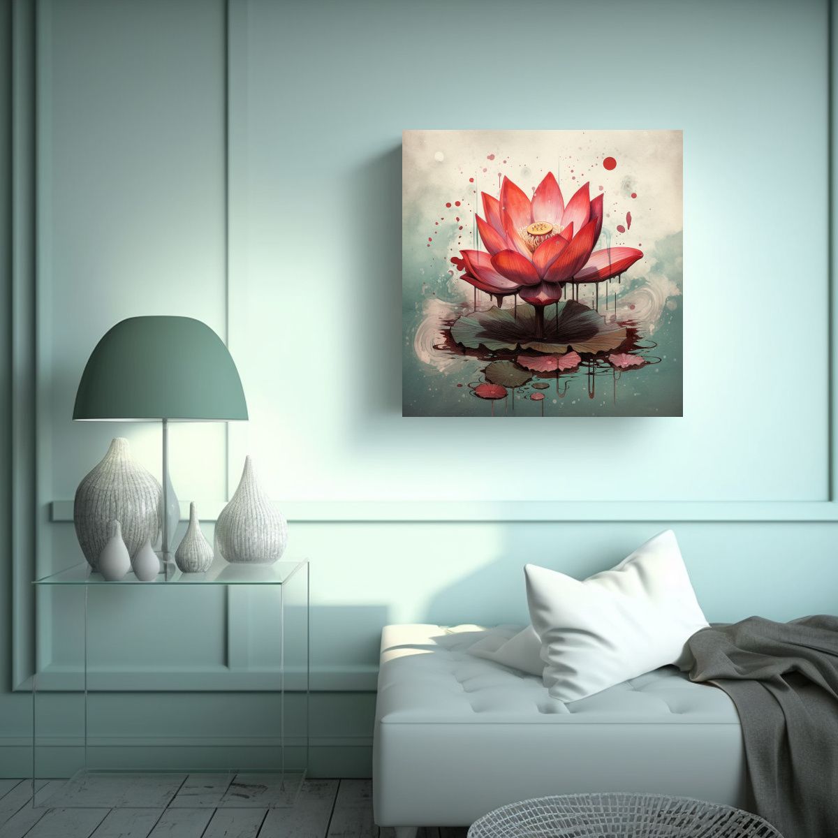 GENERICO - Pintura Estilo Tinta Lotus Cuadro Abstracción 100x100 Cm