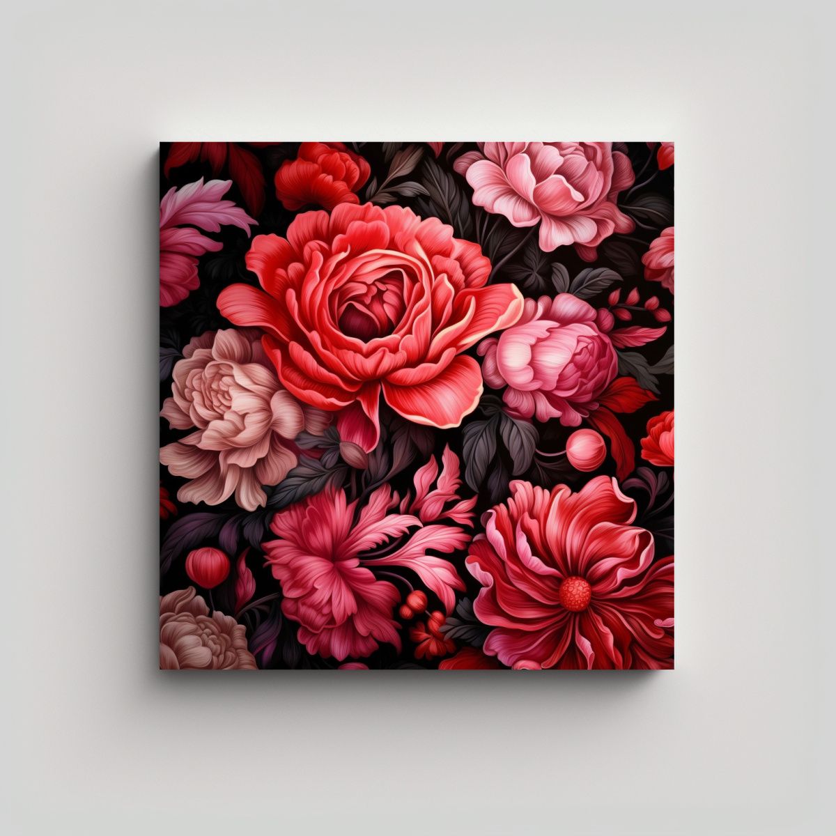 GENERICO - Cuadro Surrealista Con Flores Rojas Y Rosas En 100x100 Cm