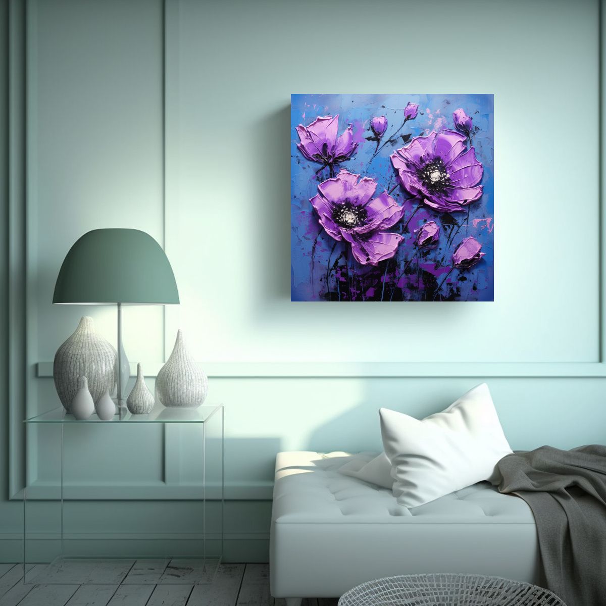 GENERICO - Lienzo Cuadro Impresionante Pintura De Flores 100x100 Cm