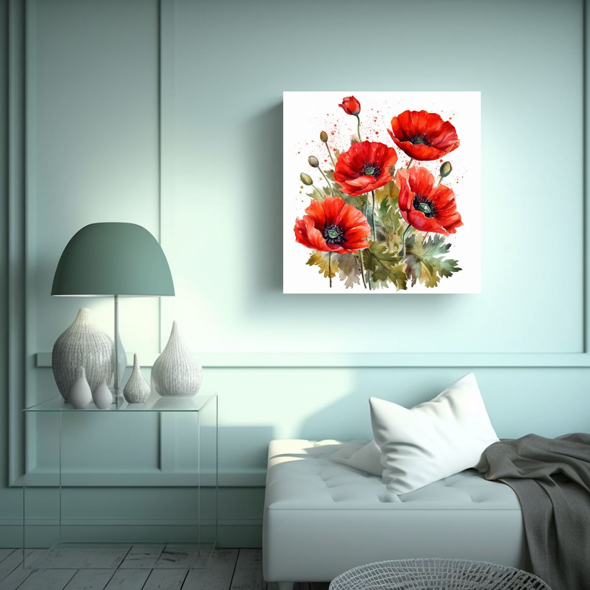 GENERICO - Cuadro Moderno De Simplicidad Con Amapolas Rojas 100x100 Cm