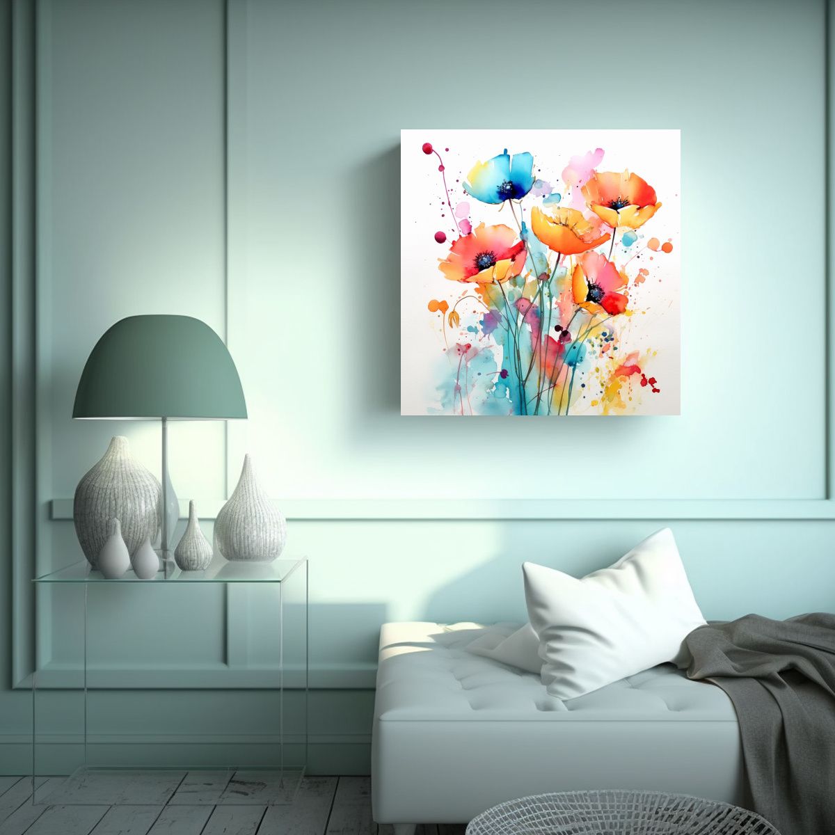 GENERICO - Pintura Abstracta Acuarela Floral Patron Intenso 100x100 Cm