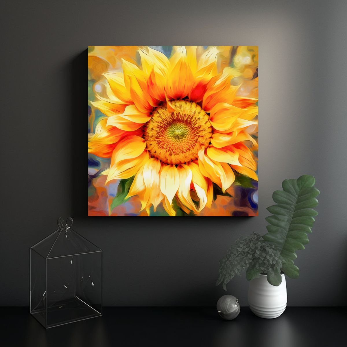 GENERICO - Cuadro De Girasol Impresionista Arte Digital En 100x100 Cm