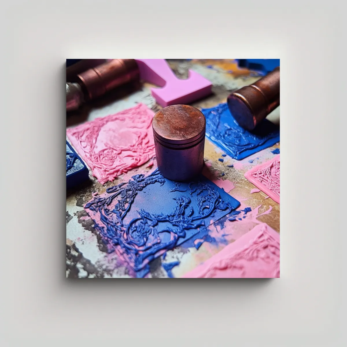 GENERICO - Pinturas Decorativas En Azul Y Rosa Con Estampado 100x100 Cm