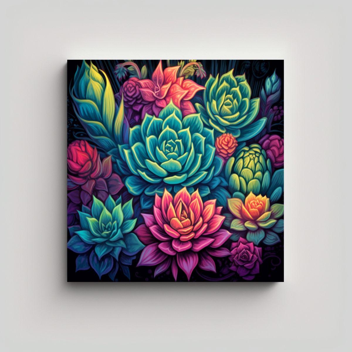 GENERICO - Impresionantes Cuadros De Suculentas Coloridas Al 100x100 Cm