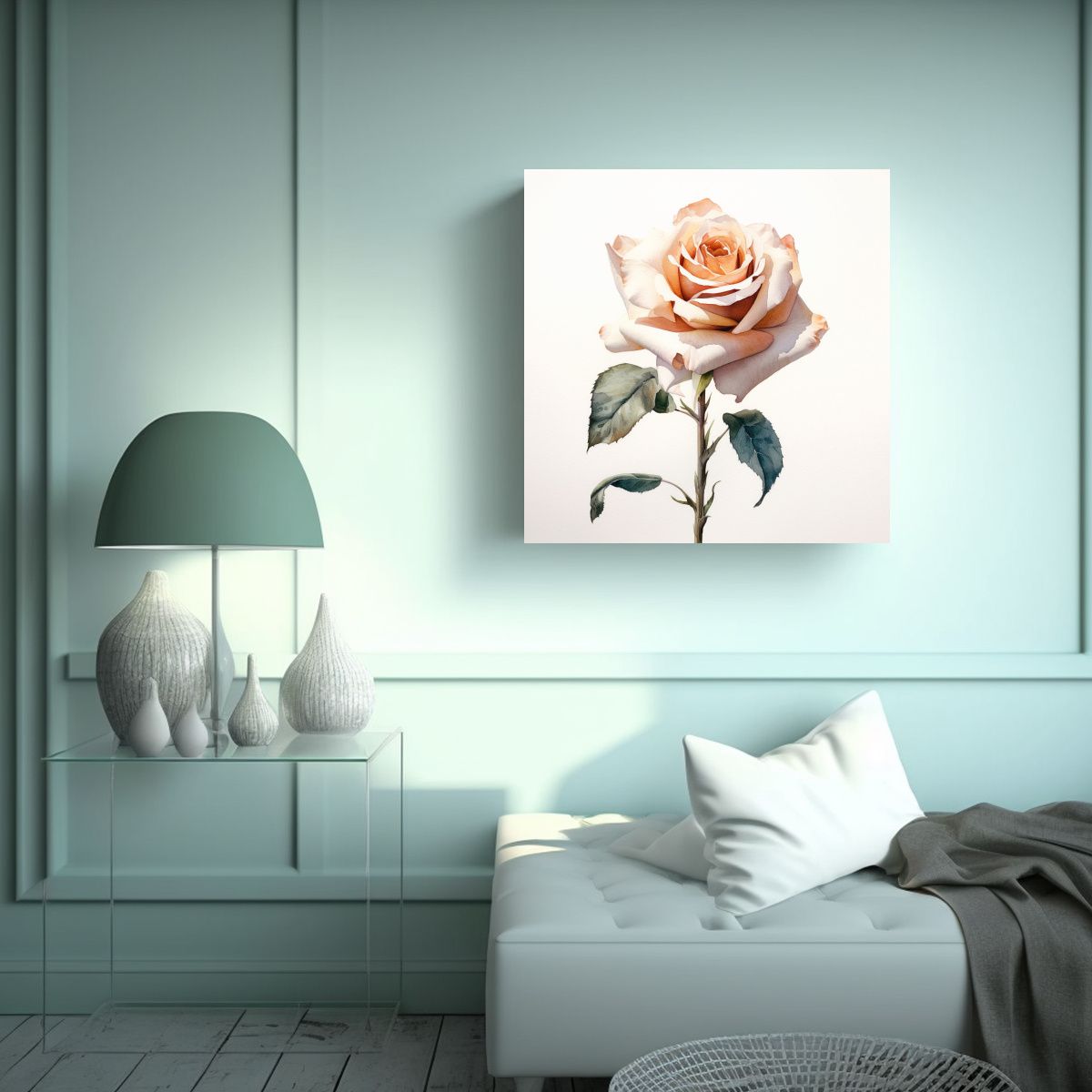 GENERICO - Cuadro De Rosa Blanca Acuarela En Tela De 100x100 Cm