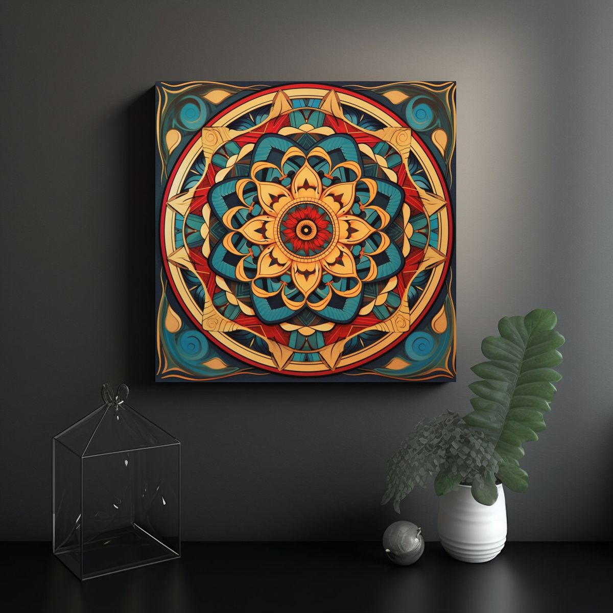 GENERICO - Cuadro Moderno único De Mandala Flat Arte 100x100 Cm