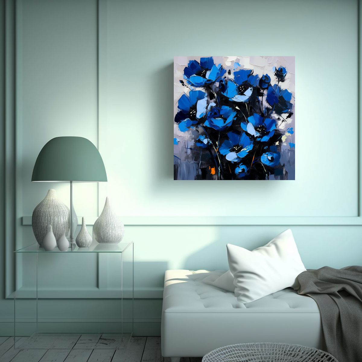 GENERICO - Pintura De Flores En Lienzo En Colores Negro Y 100x100 Cm