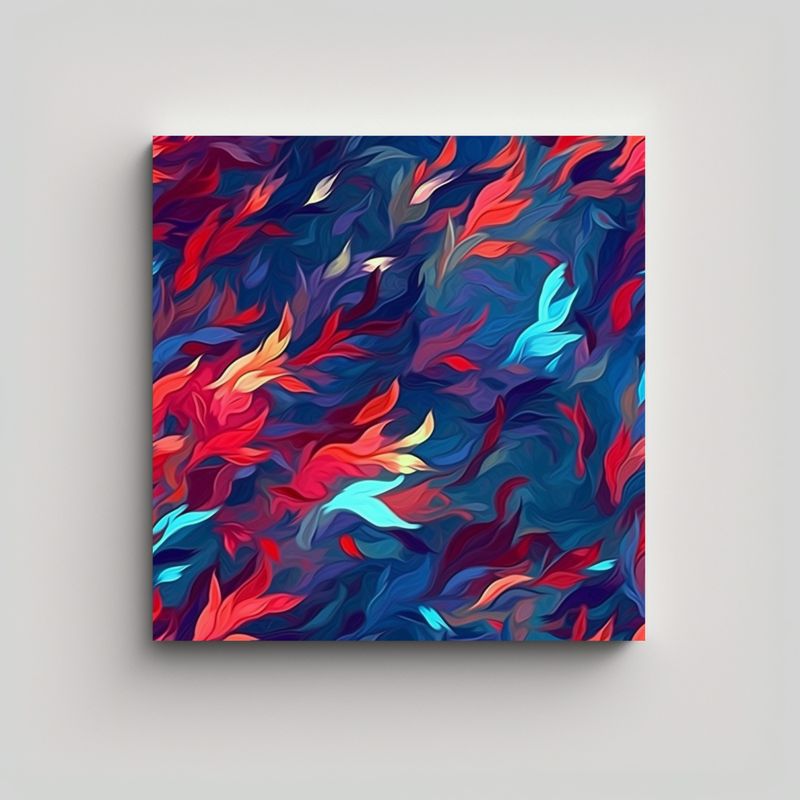 GENERICO - Cuadro Abstracto De Algas Marinas En Azul Y Rojo 100x100 Cm
