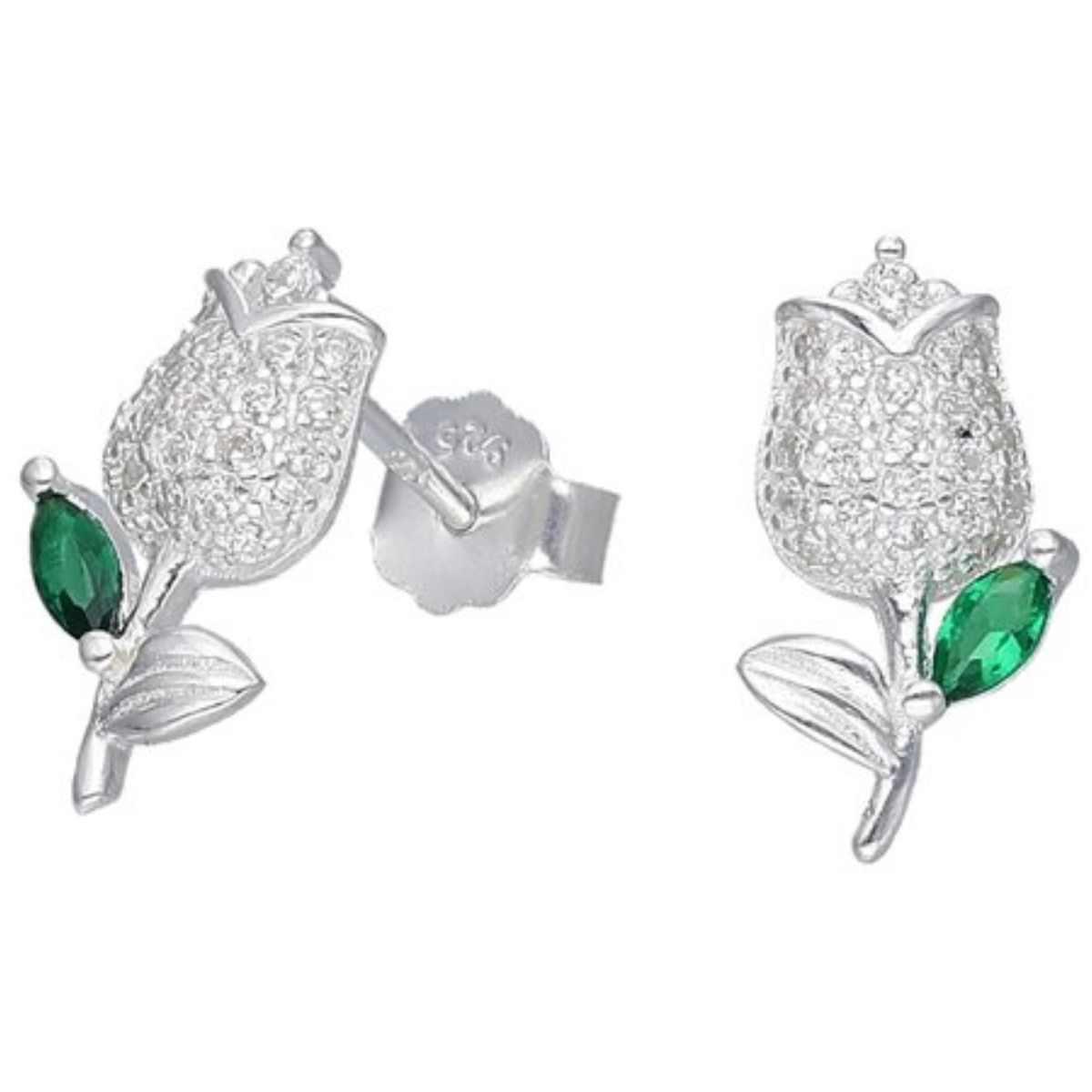 GENERICO - Aros Flor Tulipán Circones Esmeralda en Plata 925