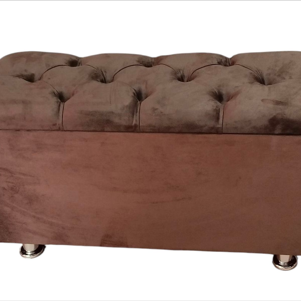 GENERICO - Banqueta baúl felpa cafe con almacenamiento patas metálicas