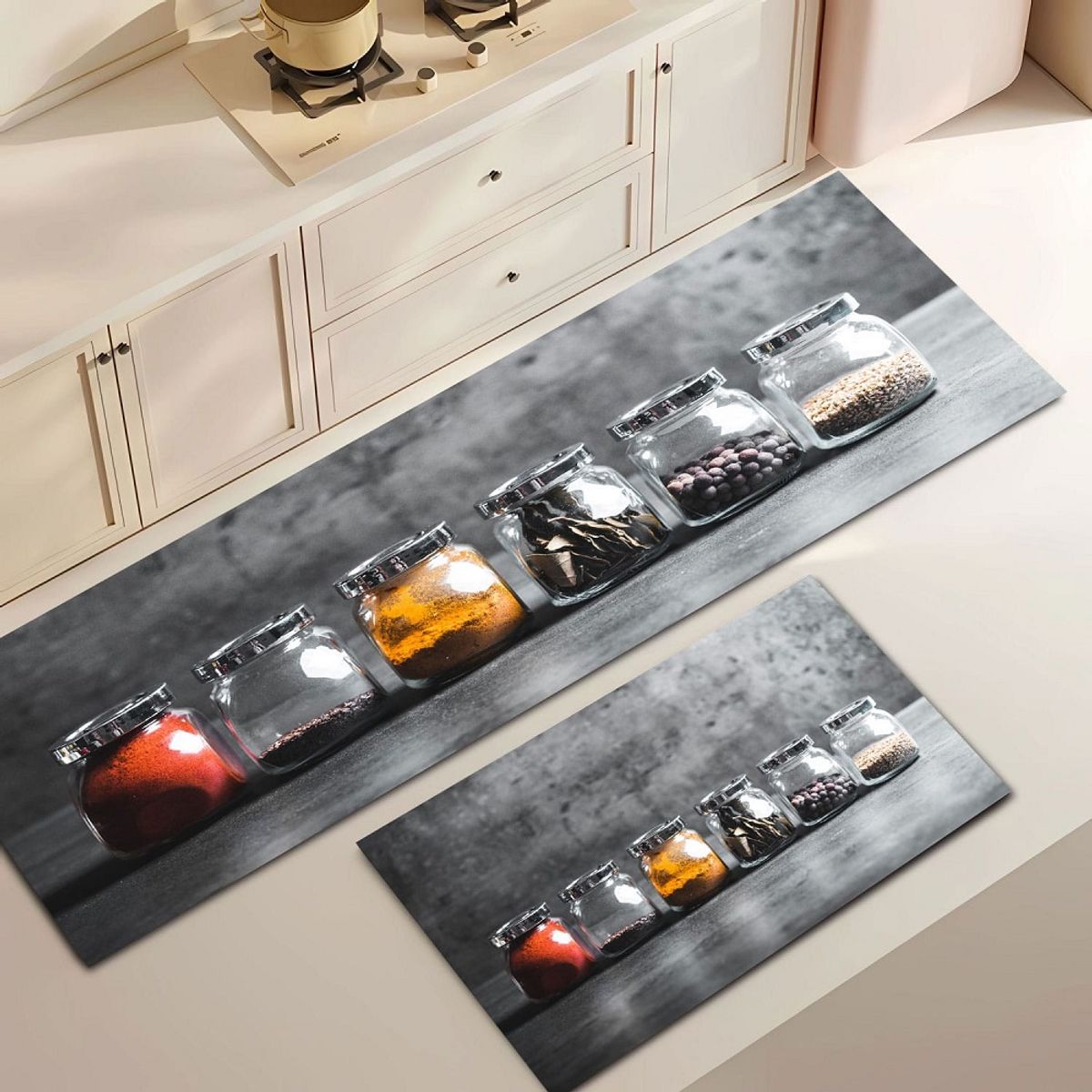 GENERICO - ALFOMBRA PARA COCINA 2 PIEZAS GRIS ESPECIERA TF