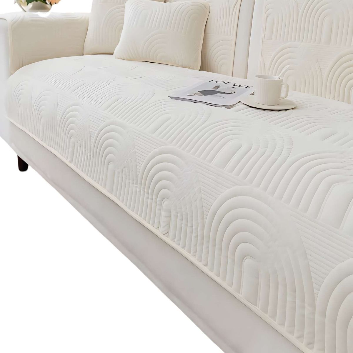 GENERICO - PACK DE 5 FUNDAS PARA SOFA CON DISEÑO J2 BLANCO