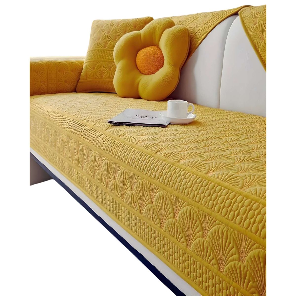 GENERICO - PACK DE 5 FUNDAS PARA SOFA CON DISEÑO F4 AMARILLO