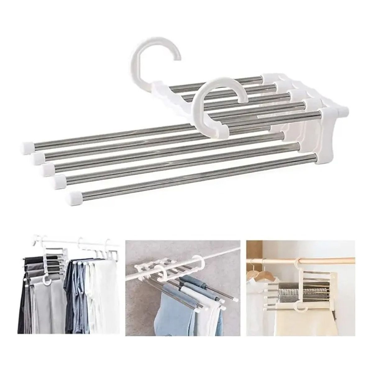 EVERSO - Pack 6 Percheros Colgador Mágico De Ropa Multicapa Plegable Blanconegro