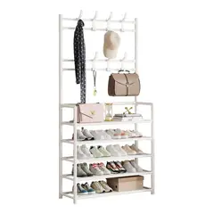EVERSO - Zapatero Organizador Colgador Zapatos Y Perchero 5 Niveles Blanco