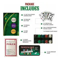 GENERICO - Set Poker 200 Fichas Texas Holdem 2 Barajas + Paño + Caja