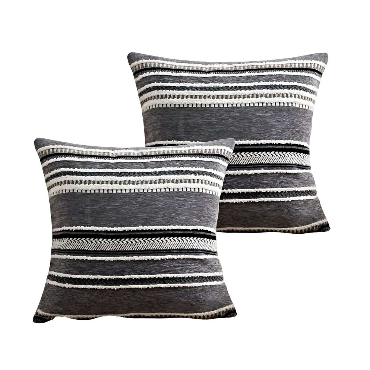 GENERICO - JUEGO DE 2 FUNDAS DE COJINES DISEÑO CHENILLE LINEAS MANDALA A1