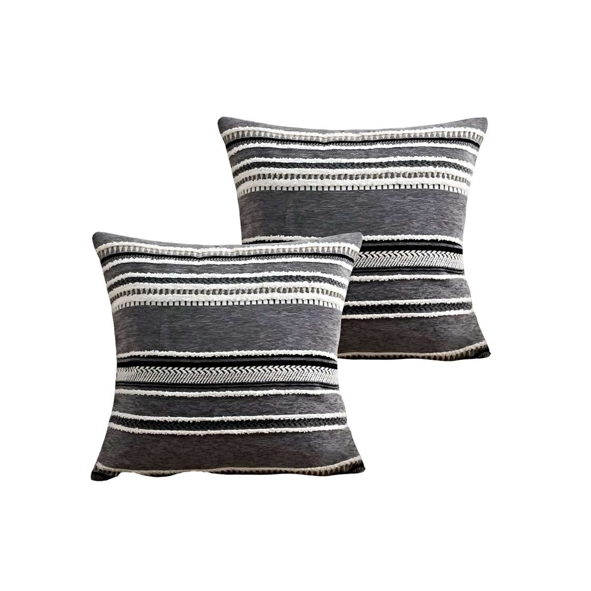 GENERICO - JUEGO DE 2 FUNDAS DE COJINES DISEÑO CHENILLE LINEAS MANDALA A1