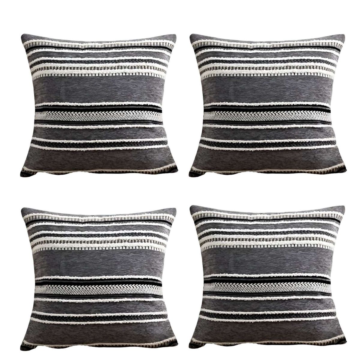 GENERICO - JUEGO DE 4 FUNDAS DE COJINES DISEÑO CHENILLE LINEAS MANDALA A4