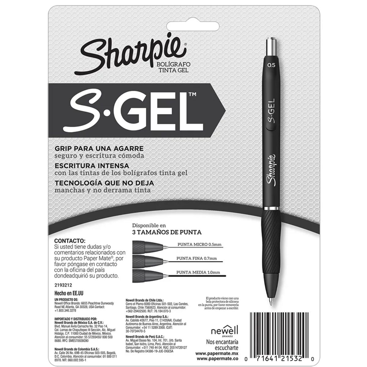 SHARPIE - Set Sharpie 8 Boligrafo S Gel 5 Colores Neg-Ro-Az-Mor-Ve