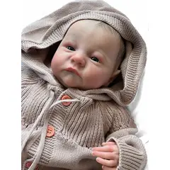 MAMITA Y BEBE - Muñeca Bebé Reborn 49cm con Capucha Vinilo Silicona