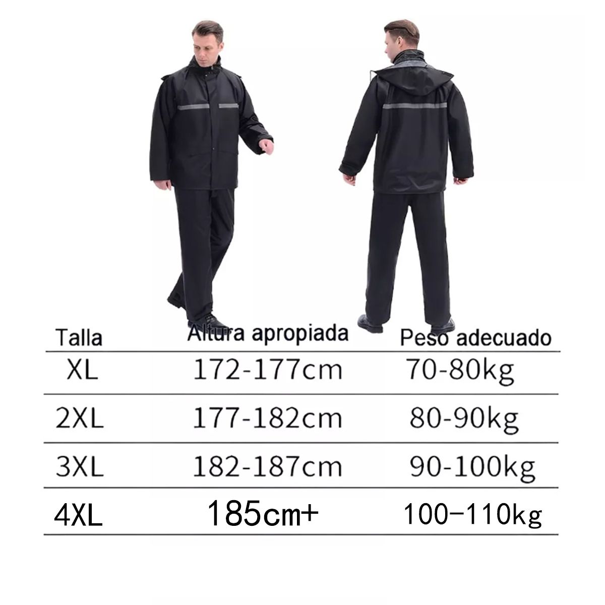 ATURE - Traje De Agua Negro Impermeable Motociclista Reflejante