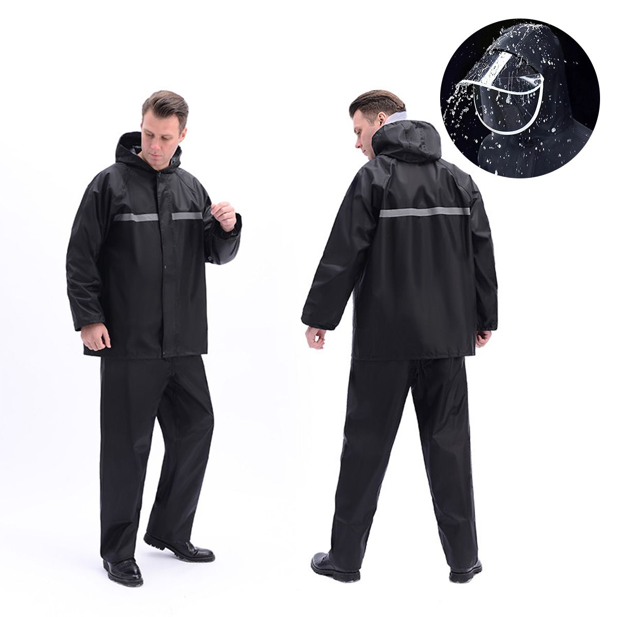 ATURE - Traje De Agua Negro Impermeable Motociclista Reflejante