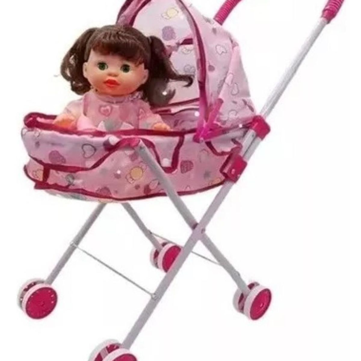 GENERICO - Coche Cuna De Juguete Con Muñeca Incluida Para Niñas Rosa