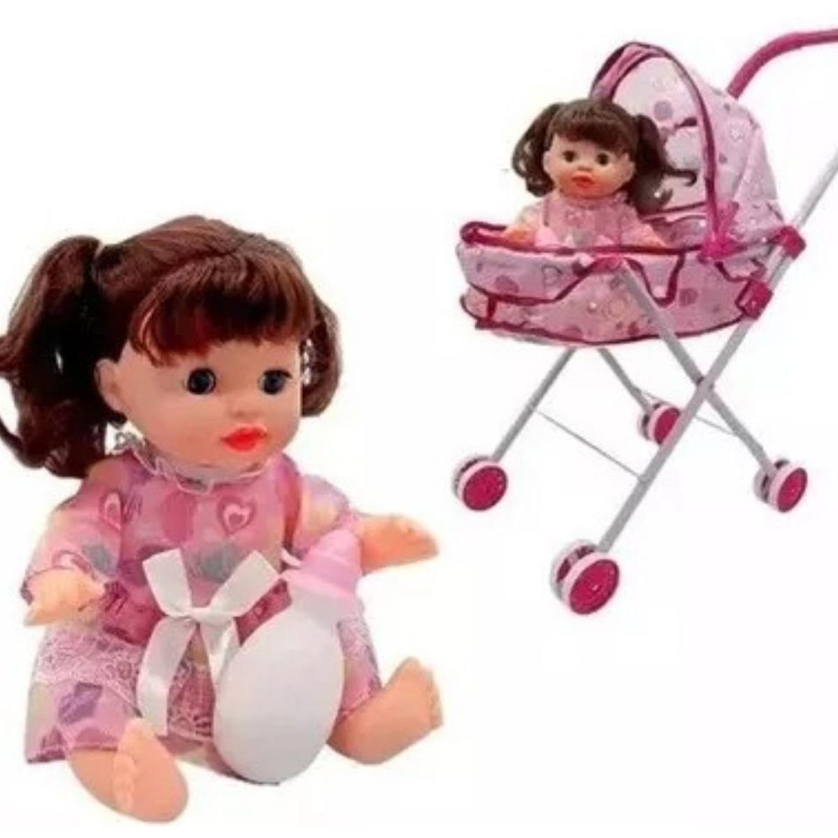GENERICO - Coche Cuna De Juguete Con Muñeca Incluida Para Niñas Rosa